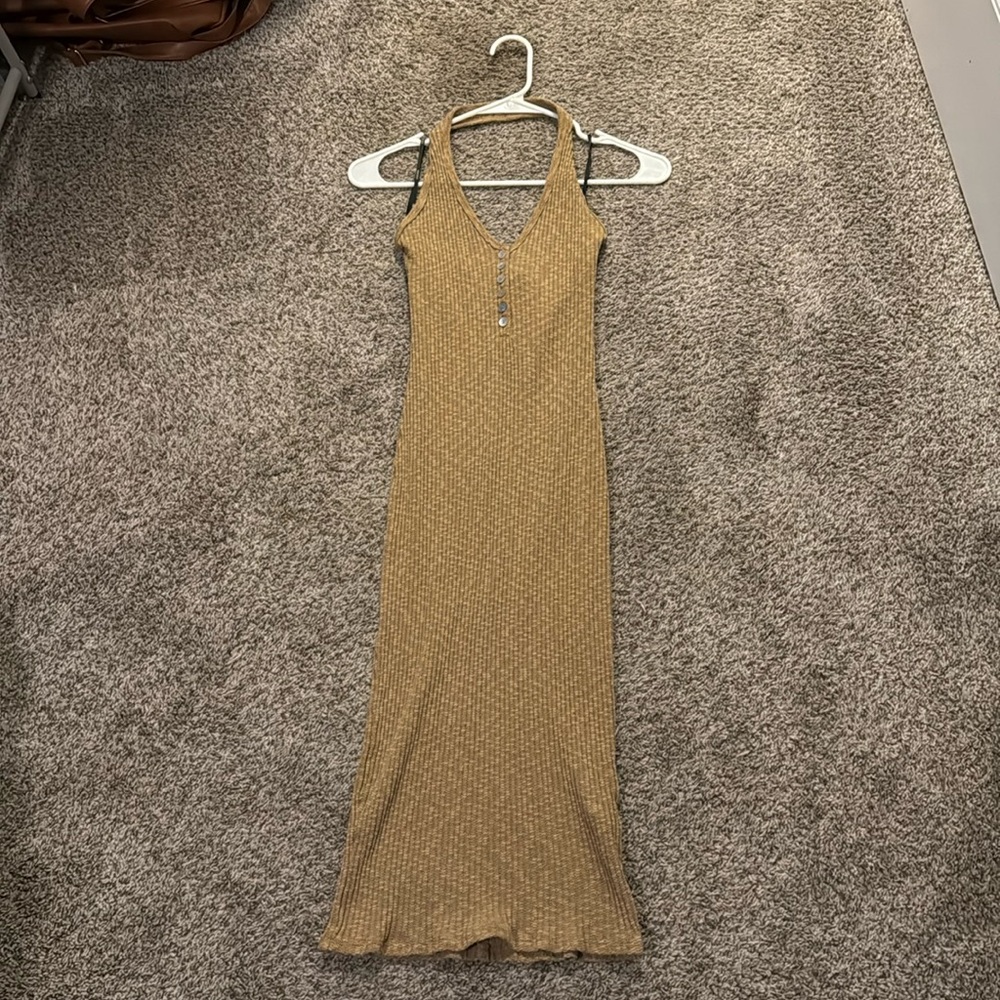 Forever 21. Tan halter ribbed maxi dress